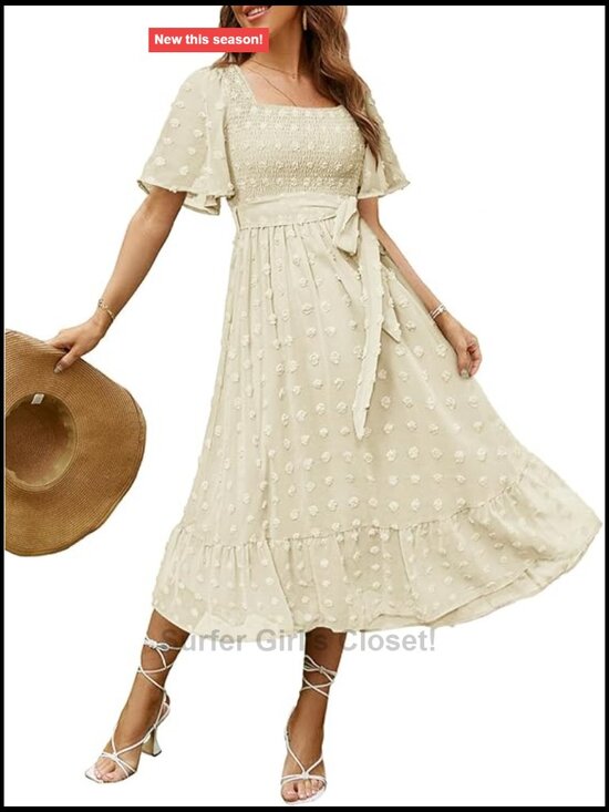 Dresses & Skirts - Boho Flowy Long Sleeve Square Neck Floral Midi Dress Smocked
